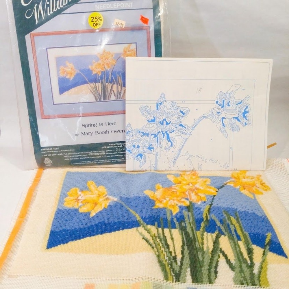 Vtg Elsa Williams Spring Is Here Needlepoint Mary Booth Owen Daffodils Canvas